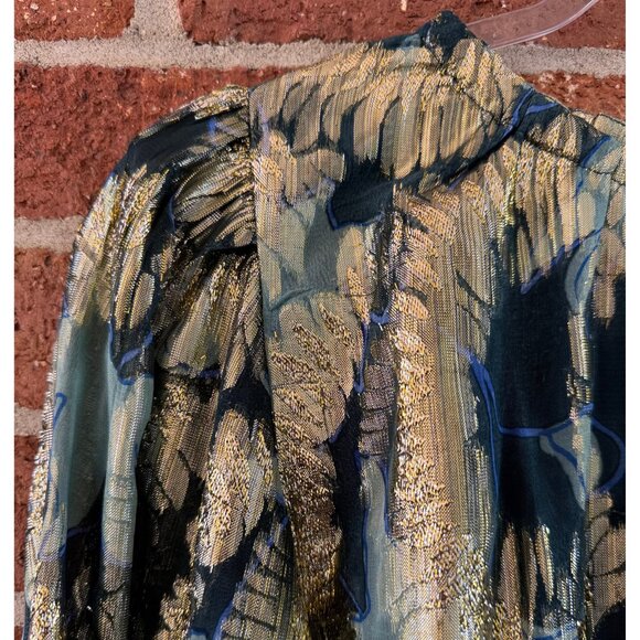 Omika Gold Teal Metallic Boho Blouse S - Picture 6 of 9